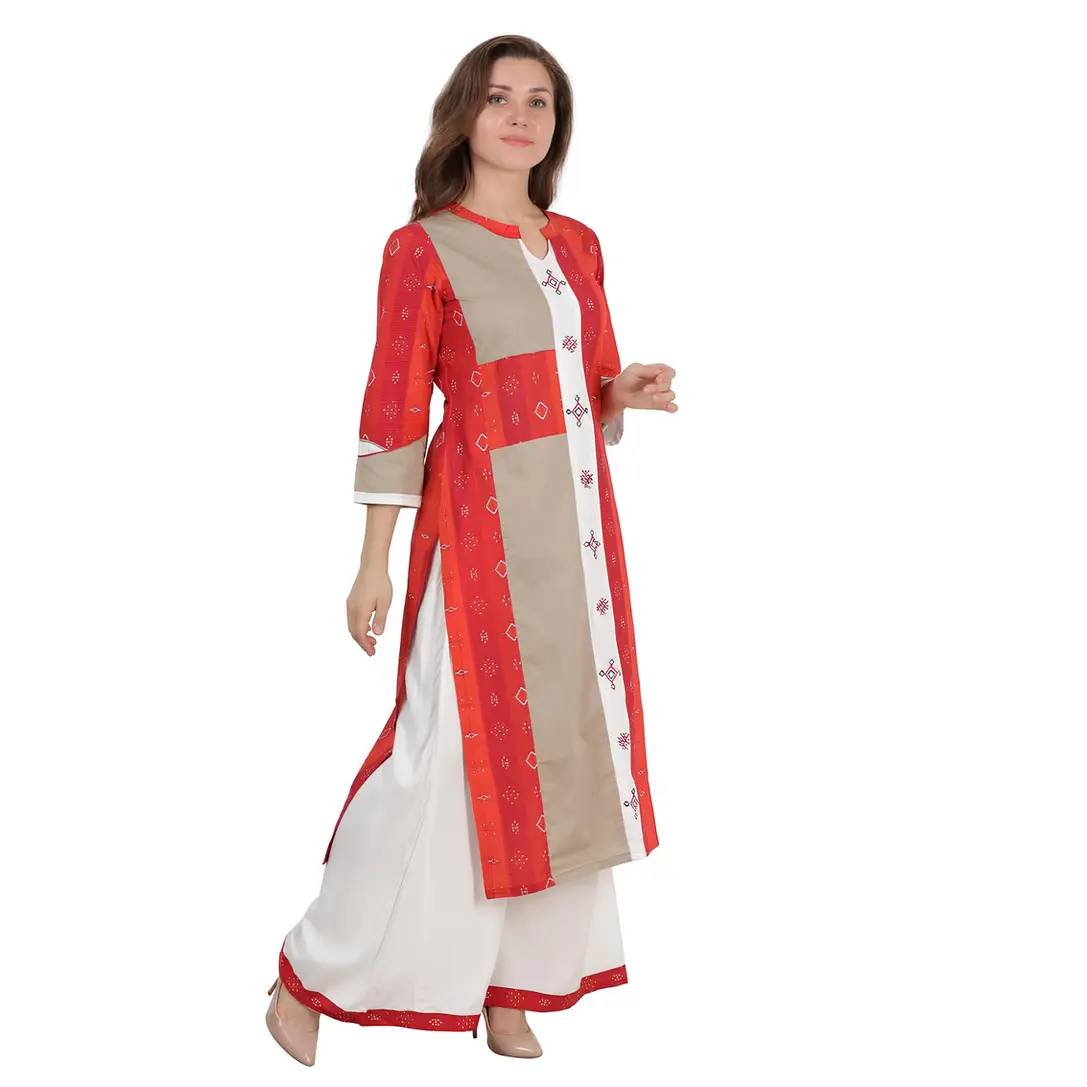 Model wearing Block print cotton kurti with palazzo