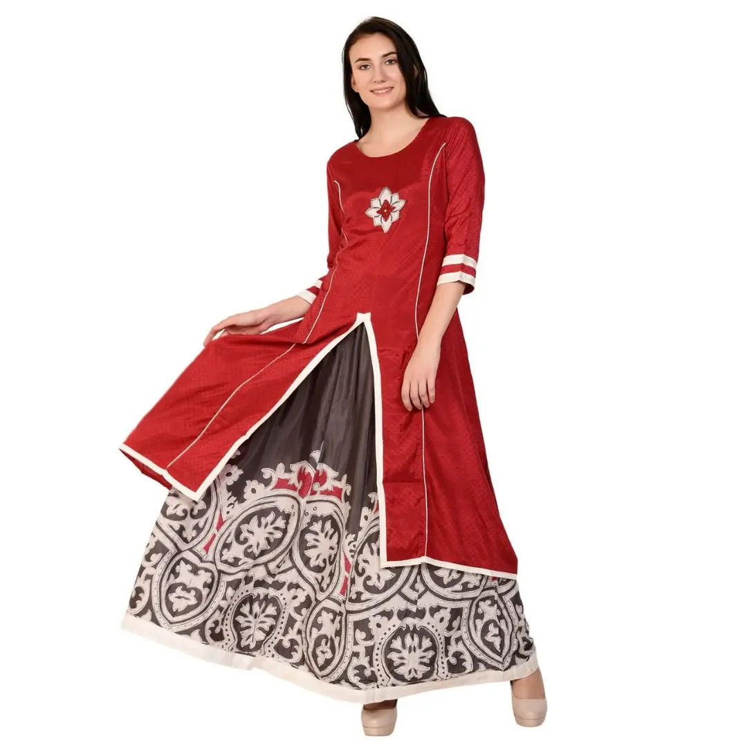 Red Anarkali front slit Dress with skirt