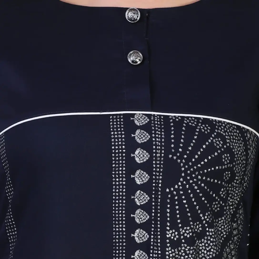 blue cotton kurti with silver work