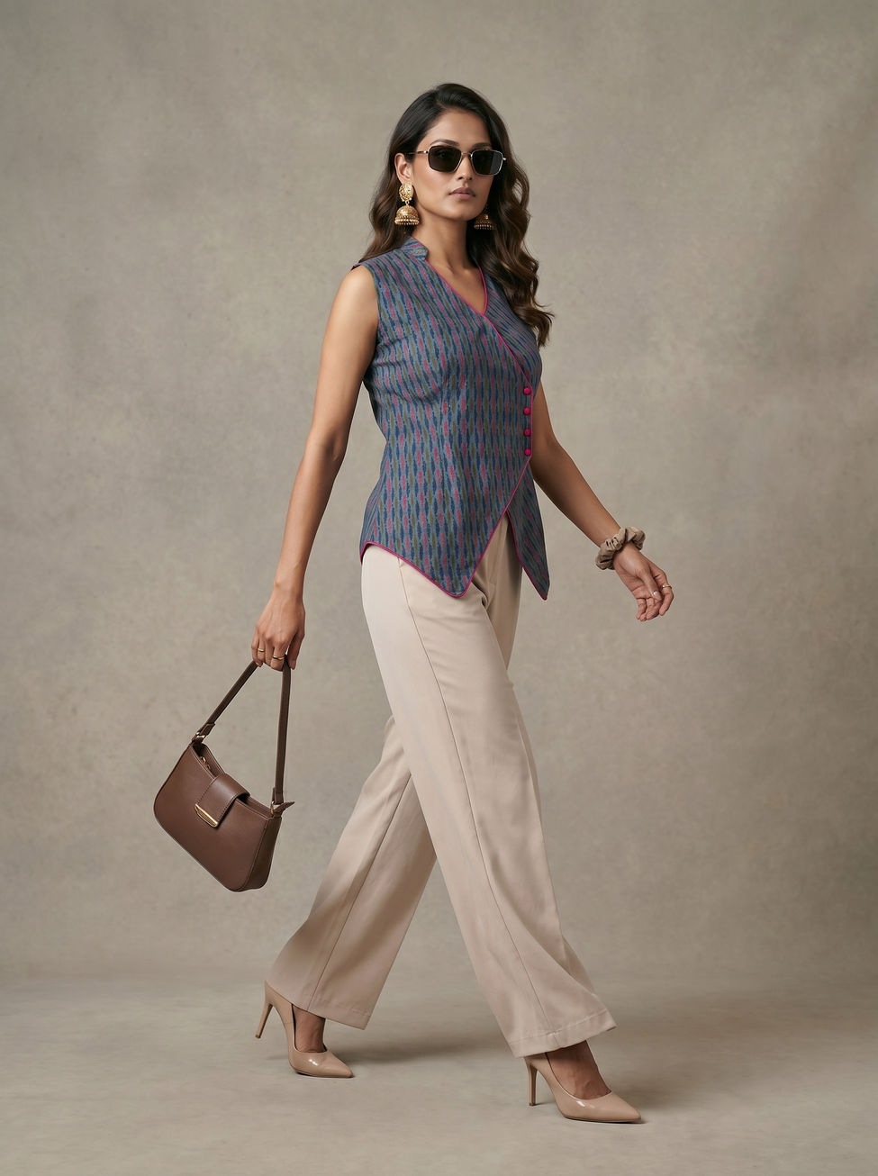 Women showcasing Printed Angrakha Style Short Top