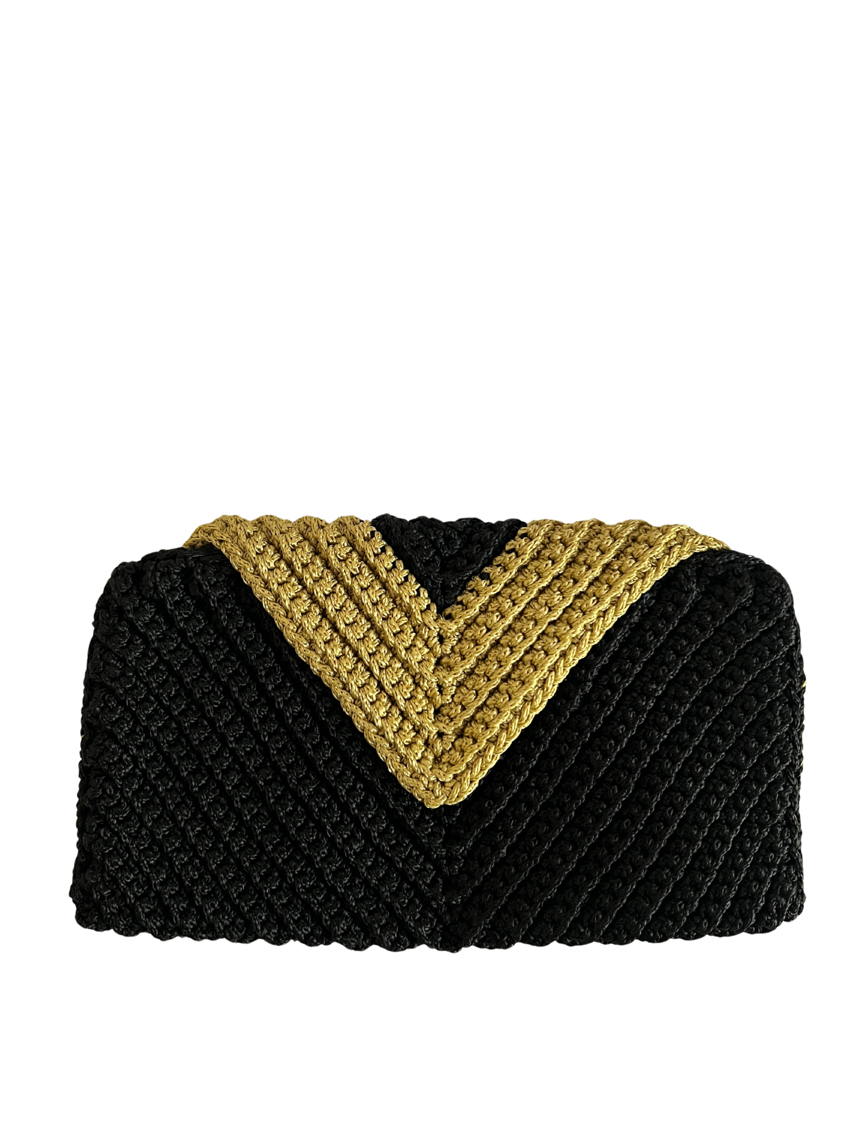 V-CLUTCH EVENING PURSE - BLACK & GOLD