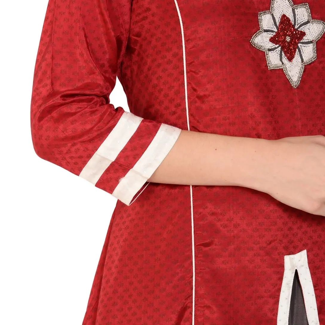 Red Anarkali front slit Dress with skirt