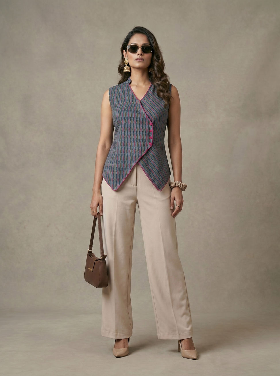 Women showcasing Printed Angrakha Style Short Top