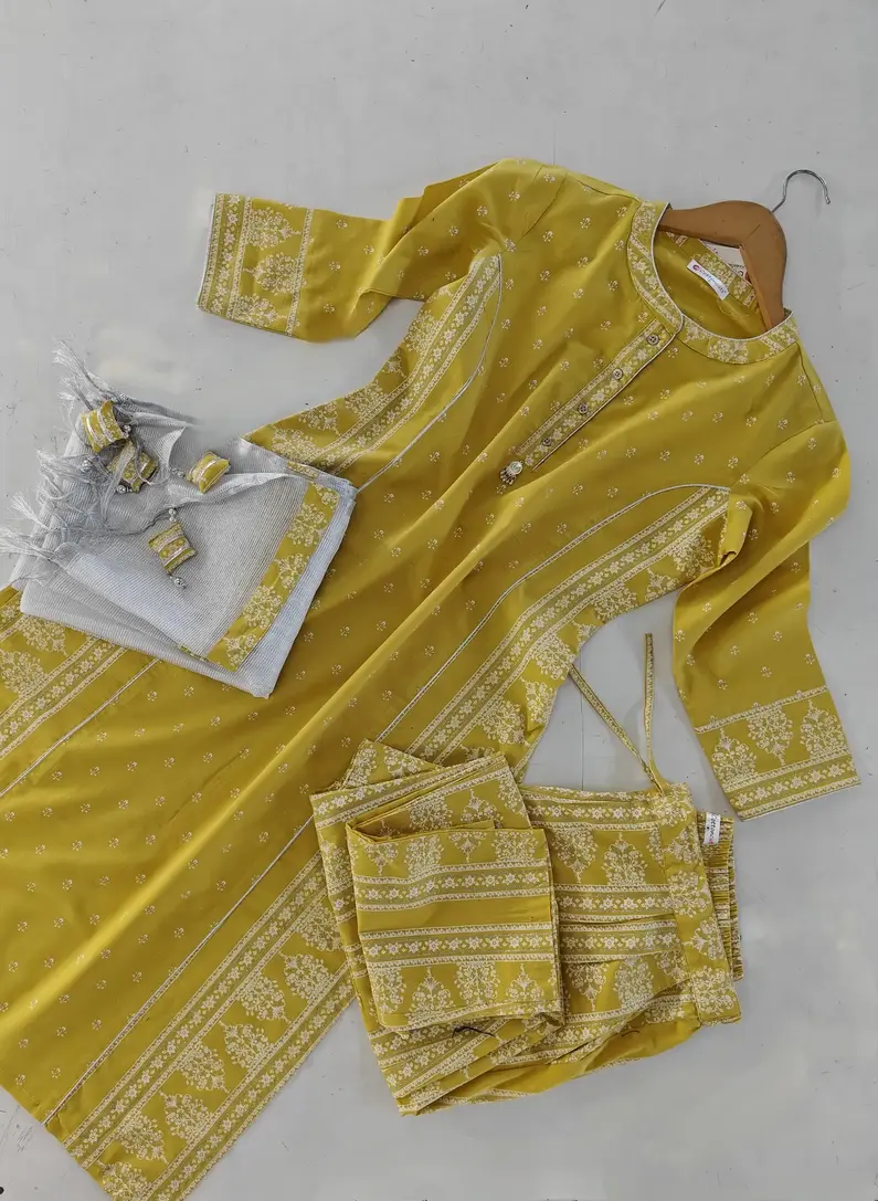 mustard kurti with khadi print
