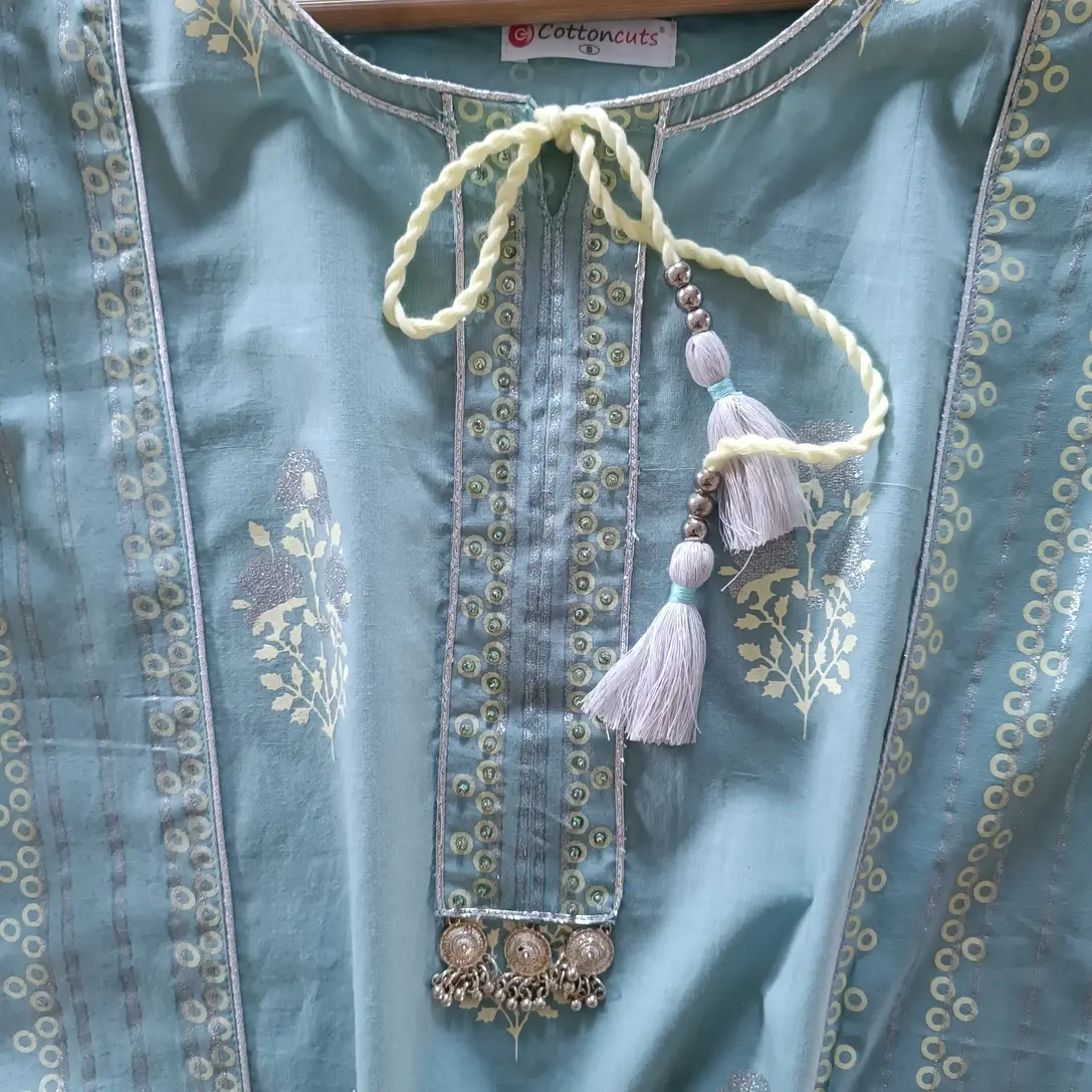 Sky Blue Straight Kurti with Trousers and Dupatta at wholesale price