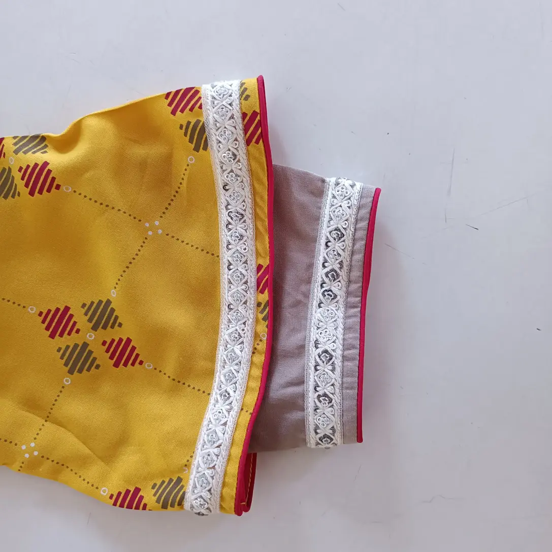 Mustard Short Kurti with Dori Work on Sides and Bell shaped Sleeves 