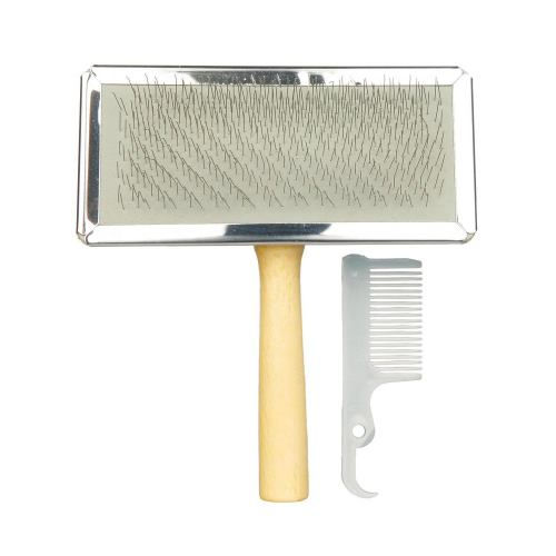 Щітка-пуходерка з дерев'яною ручкою та пластиковий гребінець Trixie 11 см / 14 см набір