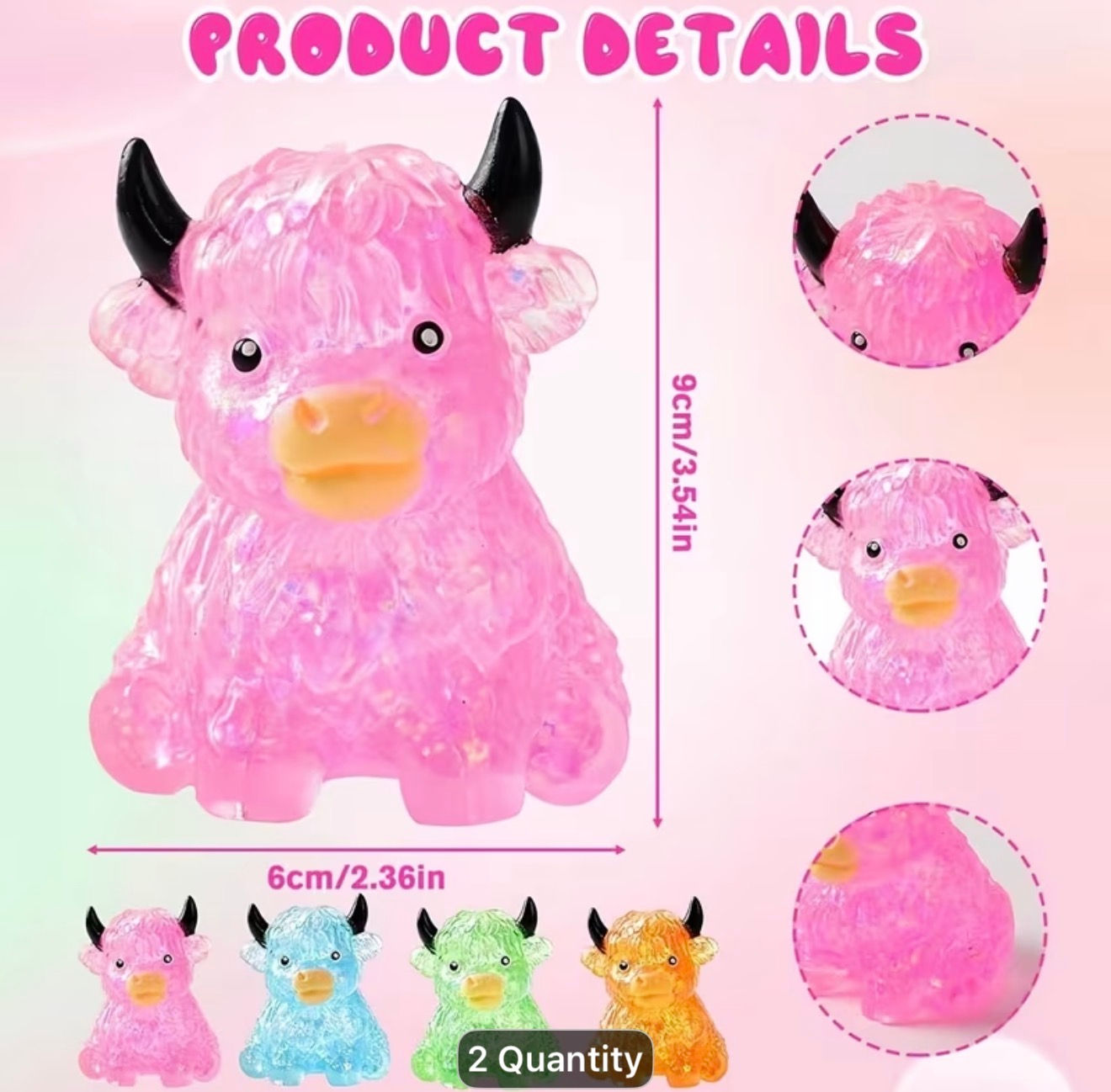 Glittery Highland Cow Squishy Toy