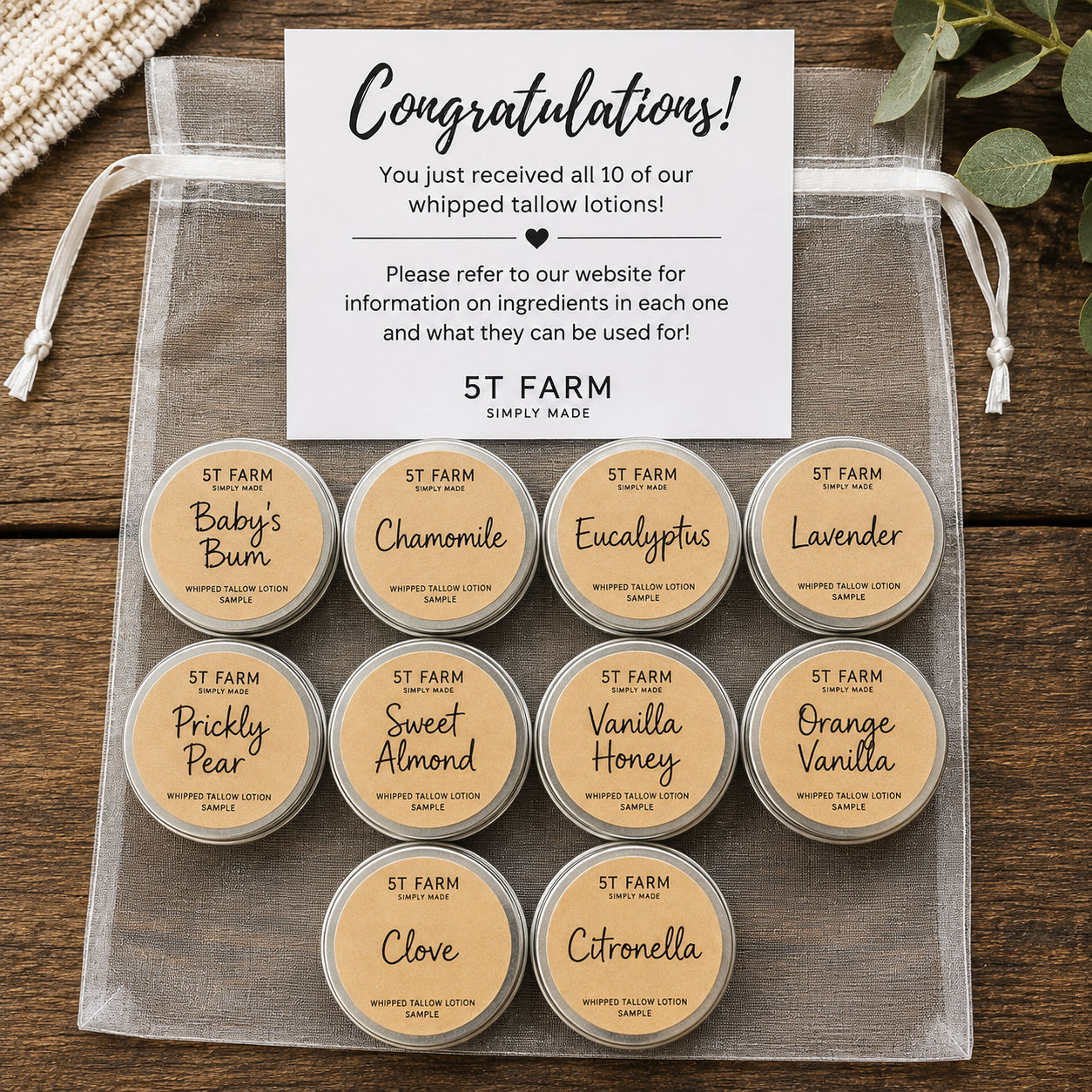 Bag Of All 10 Sample Sized Whipped Tallow Lotions