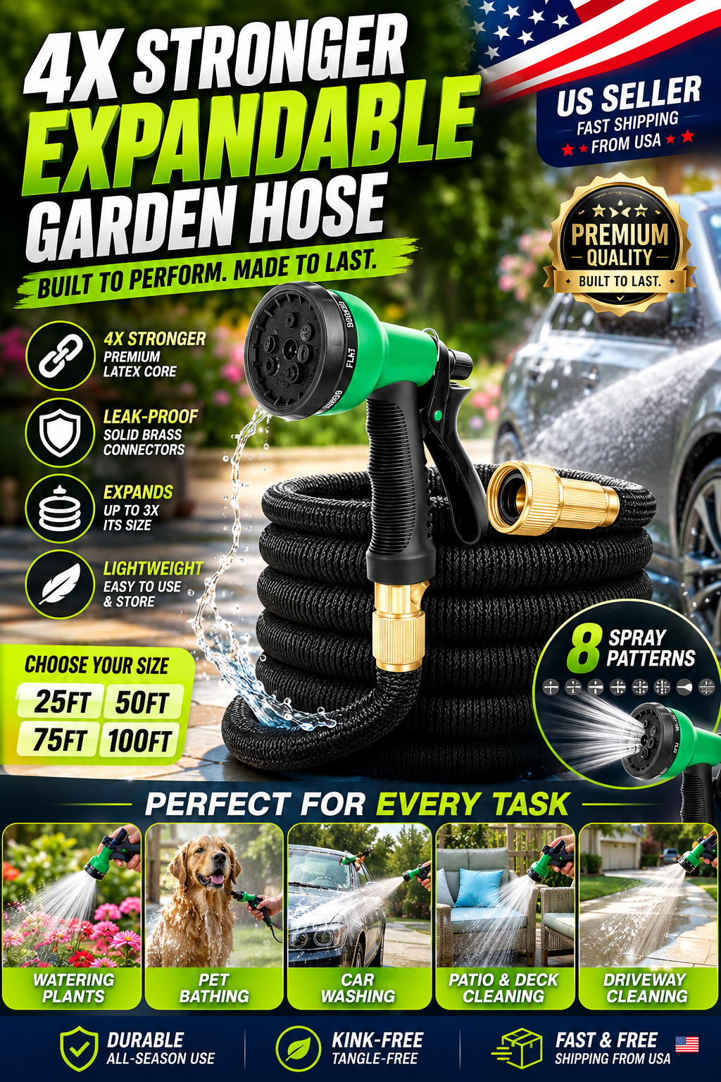 4X Stronger Deluxe Expandable Garden Hose – Built for Power, Made to Last
