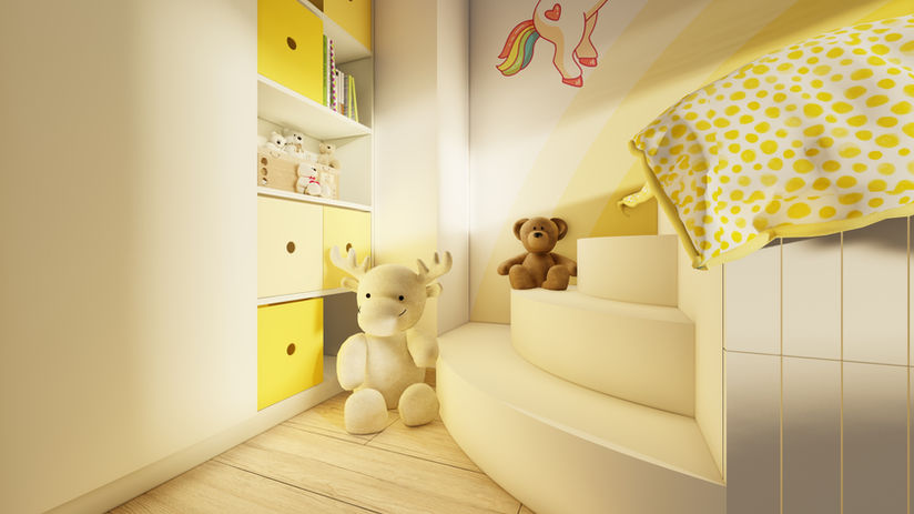 Bookshelf and toy storage area in kid's room