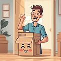 box delivered to doorstop with happy customer smiling