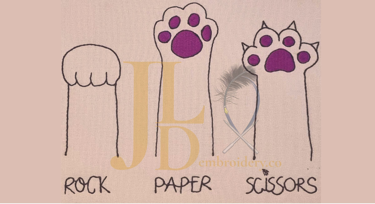 "Rock Paper Scissors" Cat Paw 168x126mm (L) - Machine Embroidery Design
