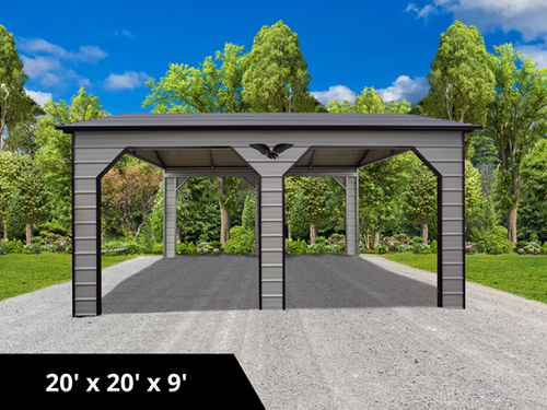 2-Bay Metal Carport with a Pewter Gray Boxed Eave (A-Frame) Style