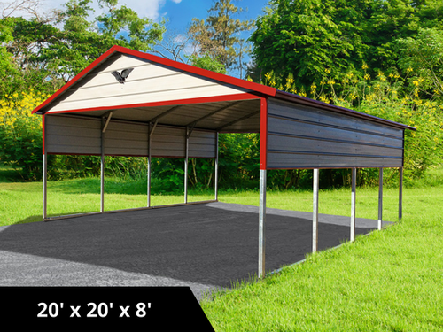 Pebble Beige Roof with Patriot Red Trim Metal Carport Legacy Carports