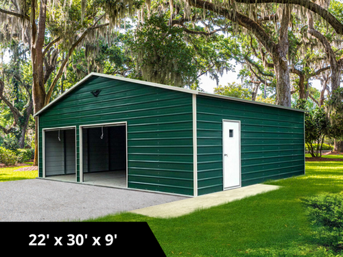 Double Metal Garage with an Evergreen Boxed Eave (A-Frame) Style