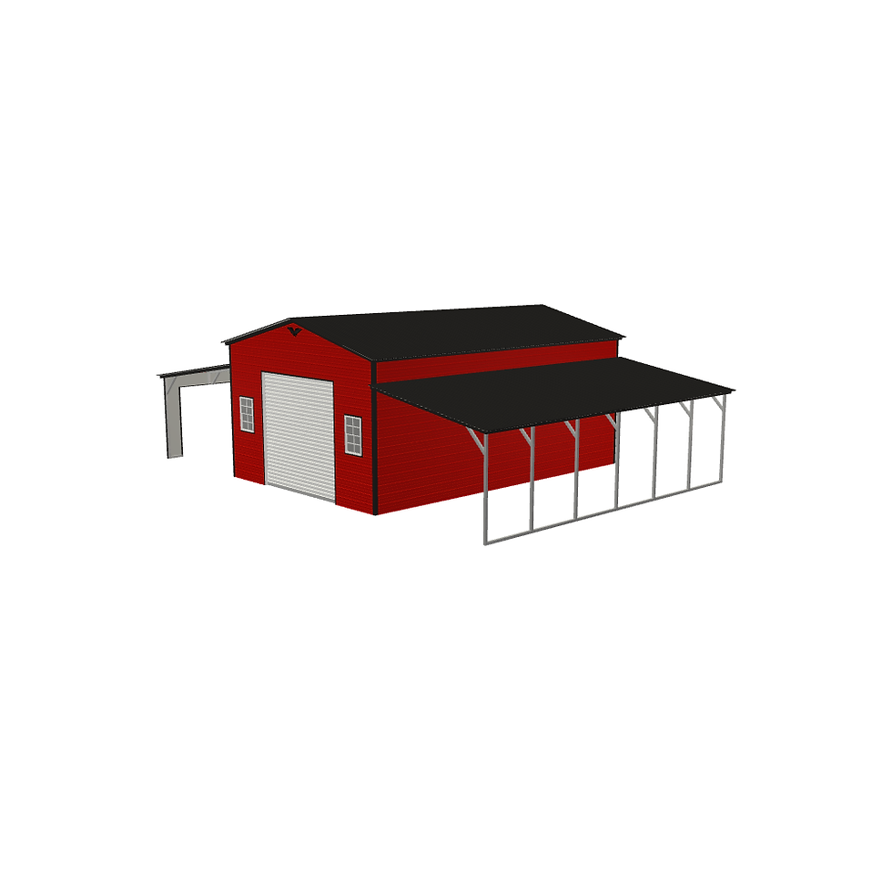 Thumbnail: Red Steel Garage with Lean-To's Top