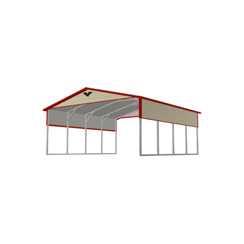 Pebble Beige Roof with Patriot Red Trim Metal Carport Legacy