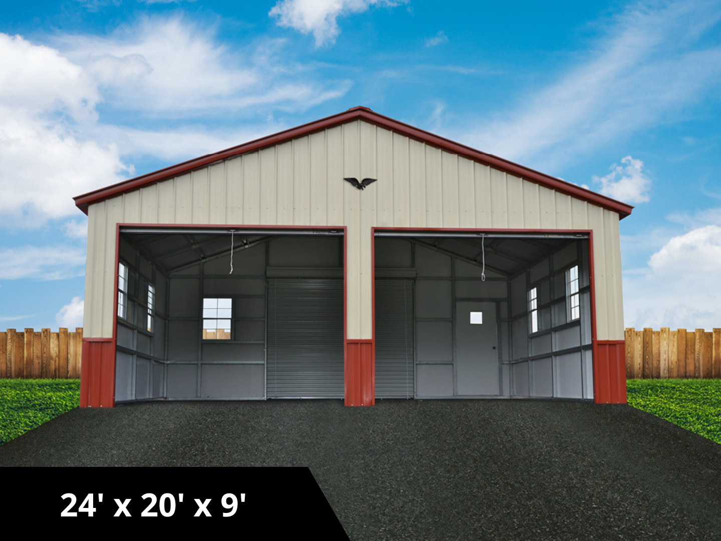 Double Metal Garage with Patriot Red Trim