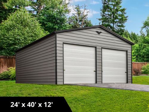 Quaker Gray 2 Car Steel Garage | Legacy Carports