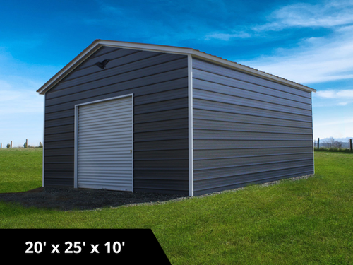 Metal Garage with a Quaker Gray Vertical Style Roof with White