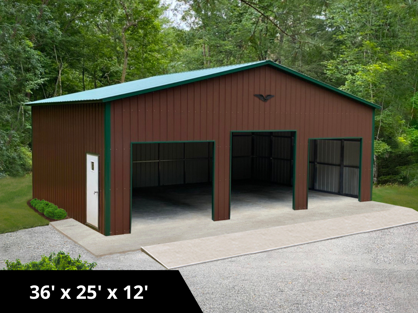 3-Bay Garage with an Evergreen Vertical Style Roof with Evergreen Trim