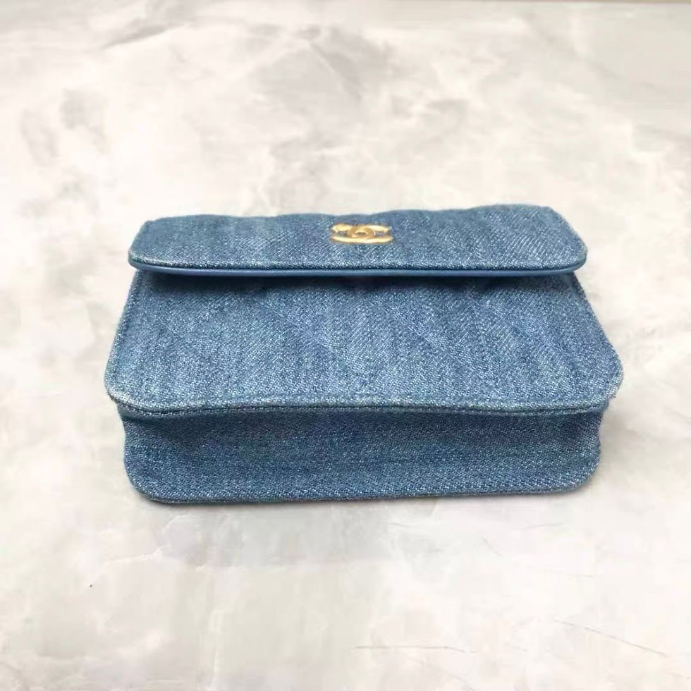 縮圖：Chanel BLUE DENIM CARDHOLDER SIZE MINI BAG 牛仔丹寧金球斜挎包