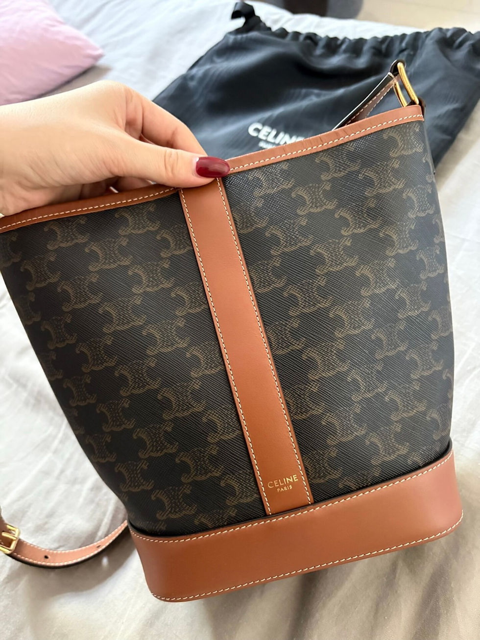 縮圖：Celine Triomphe Canvas Bucket Bag老花水桶 中號