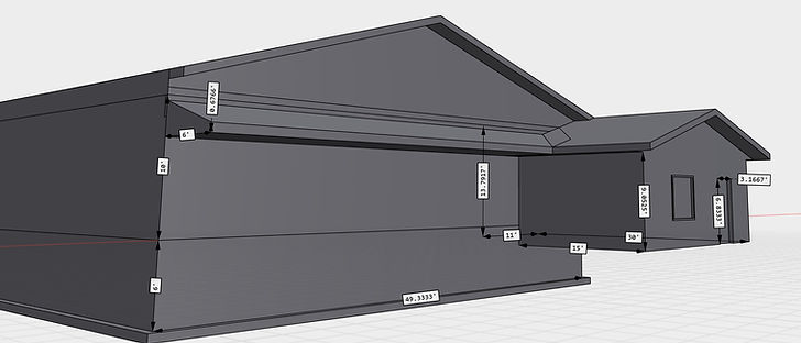 3D CAD building designs showing structural measurements.