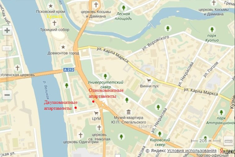 карта центра Пскова