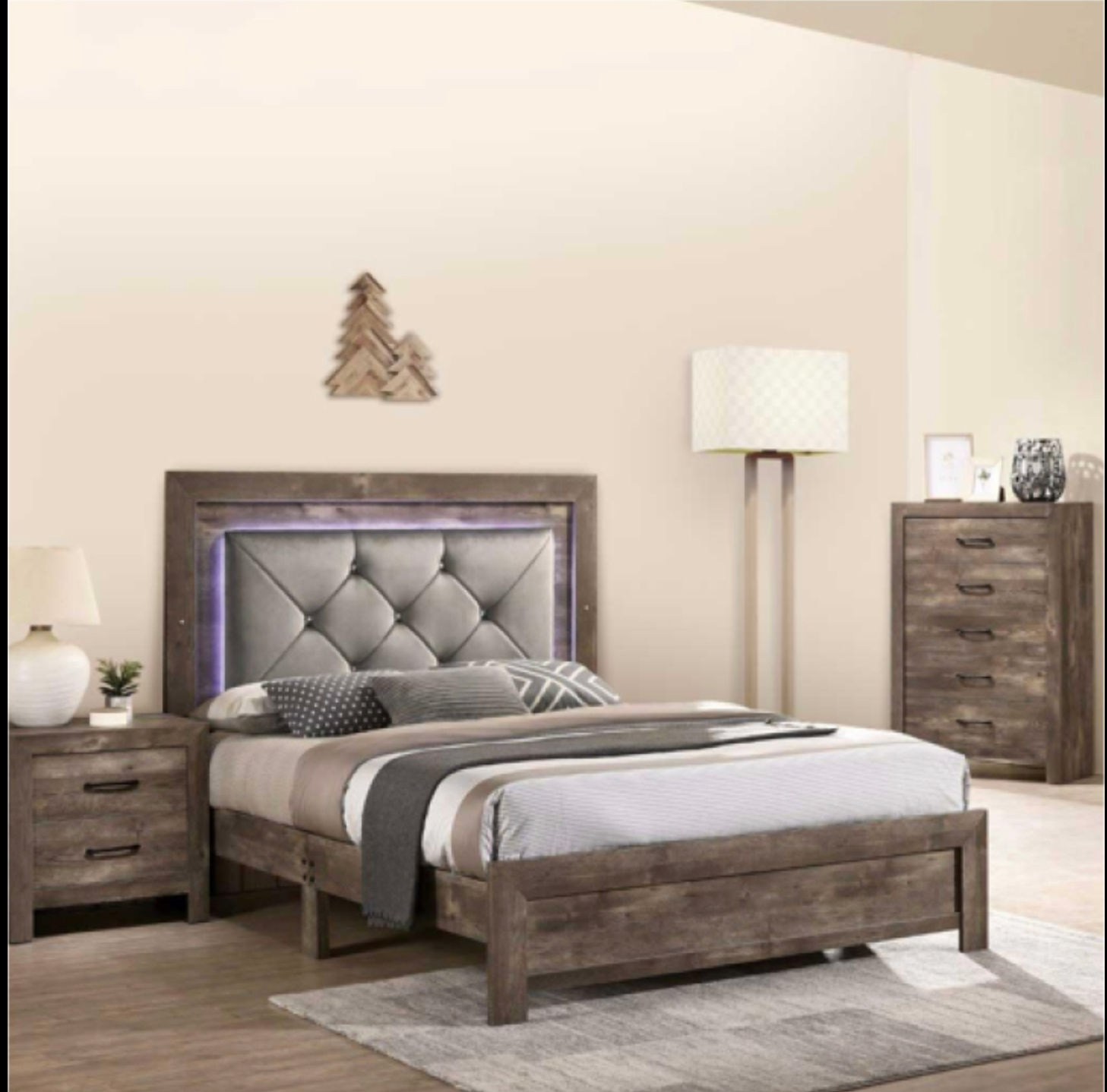 6 PIECES – Bed, 2 Nightstand, Dresser, Chest, Mirror