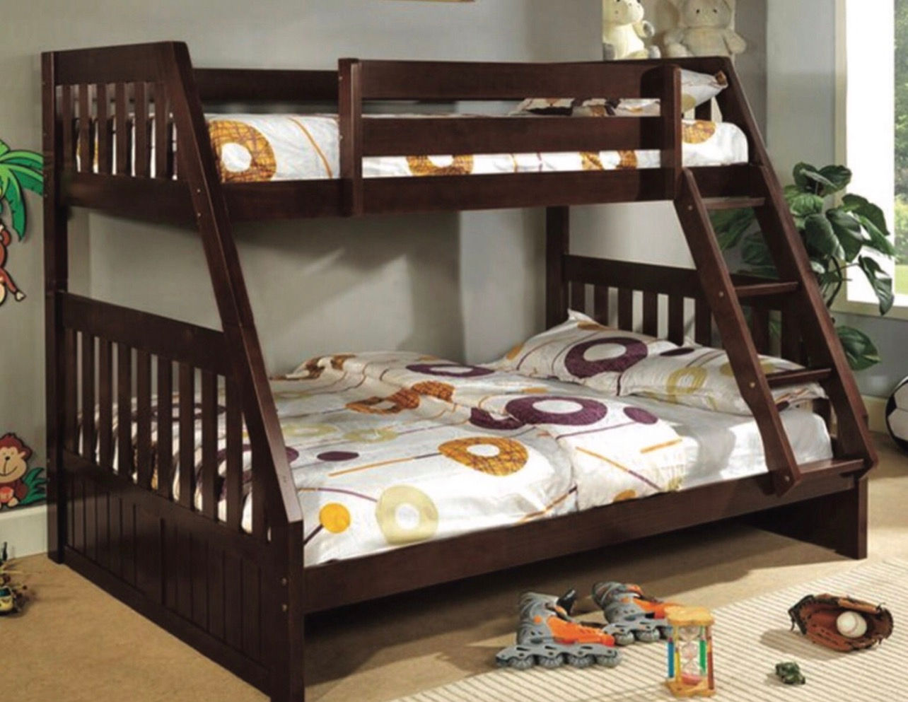Bunk bed with Mattress. Available in brown,honey
