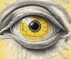 Medical anatomical drawing of the eye with a yellow background