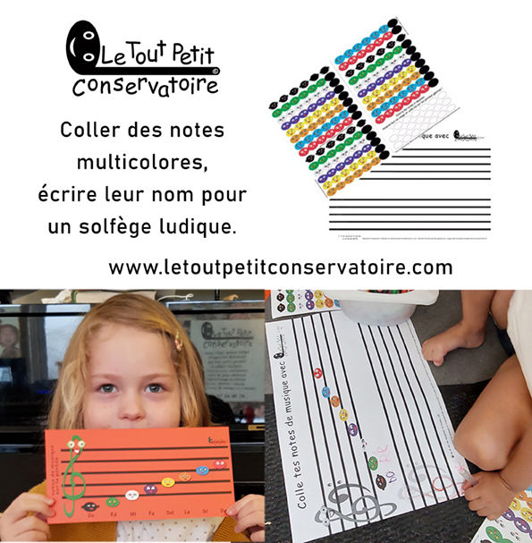 Enfant apprenant le solfège avec des notes colorées sur une portée
