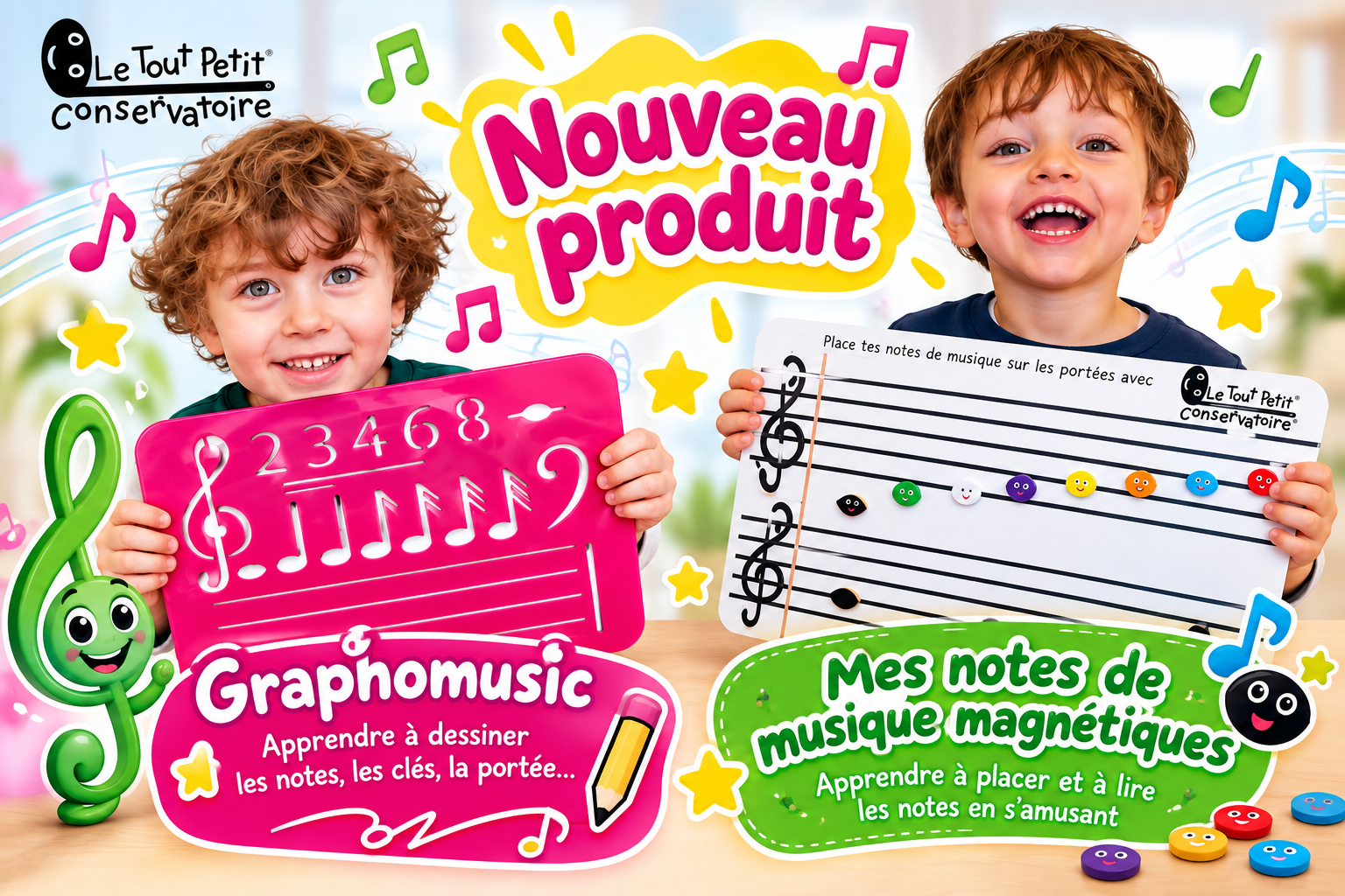 Duo Graphomusic et notes de musique magnétiques pour apprendre le solfège aux enfants en s’amusant