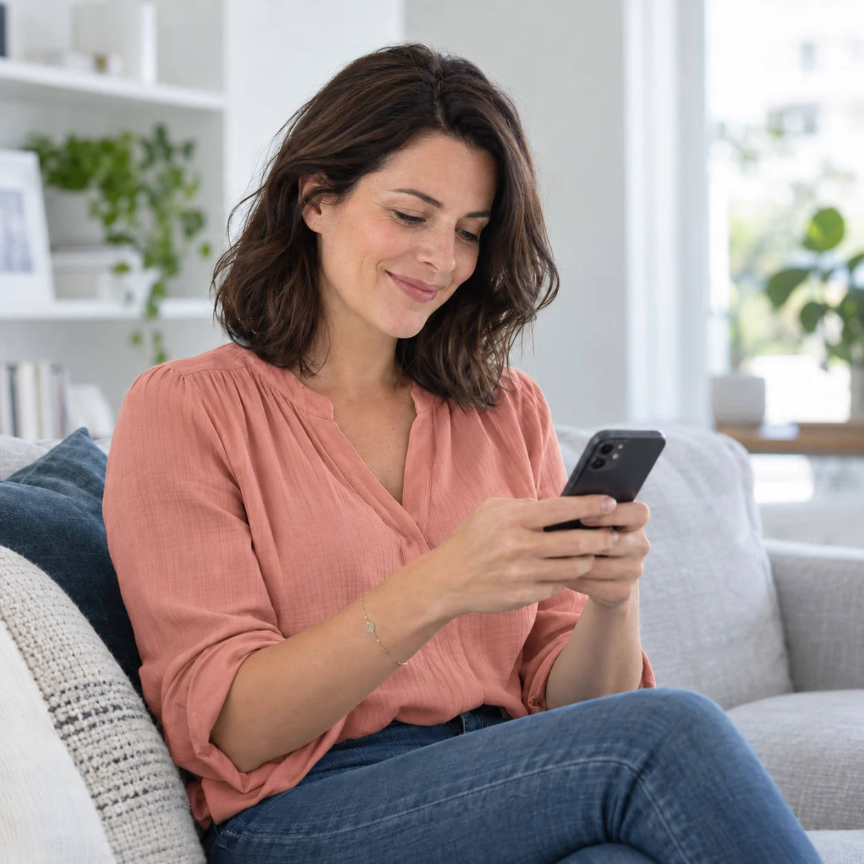 Salariée utilisant la billetterie CSE MobiCSE sur son téléphone
