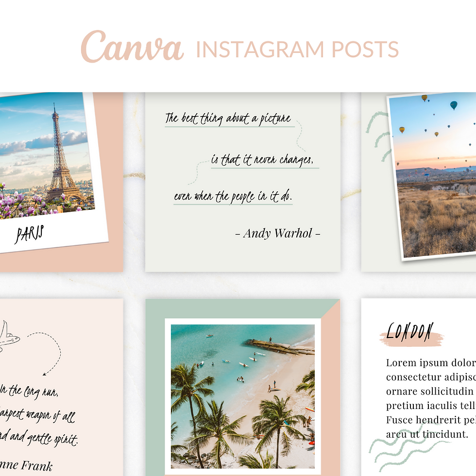 Colorful Instagram Post Templates, Travel Instagram Posts, Premade Canva Post Templates