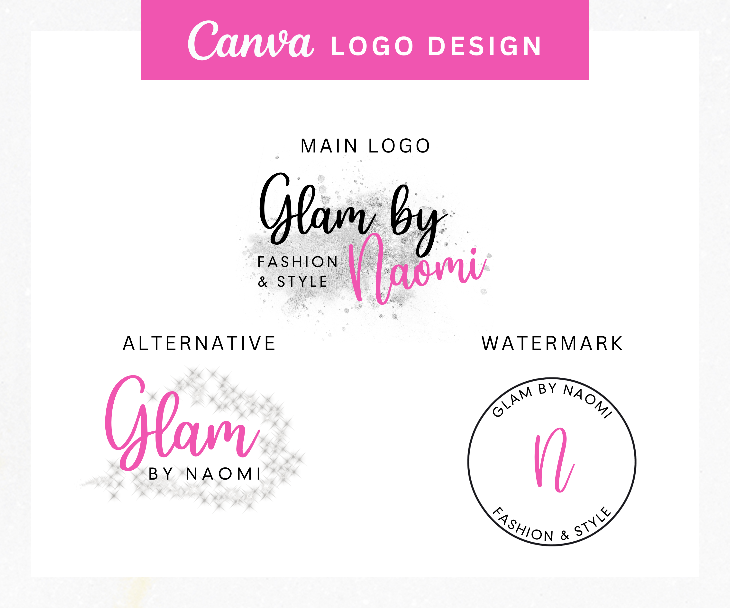 Bold Pink Logo Design, Canva Logo Design, Brand Design, Glitter Logo