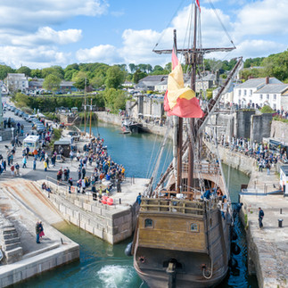 Nao Santa María entering Charlestown Harbour through the new lock gates