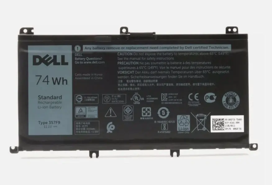 Dell laptop battery 4 Wh, black, with various symbols and text, Super Battery Packs