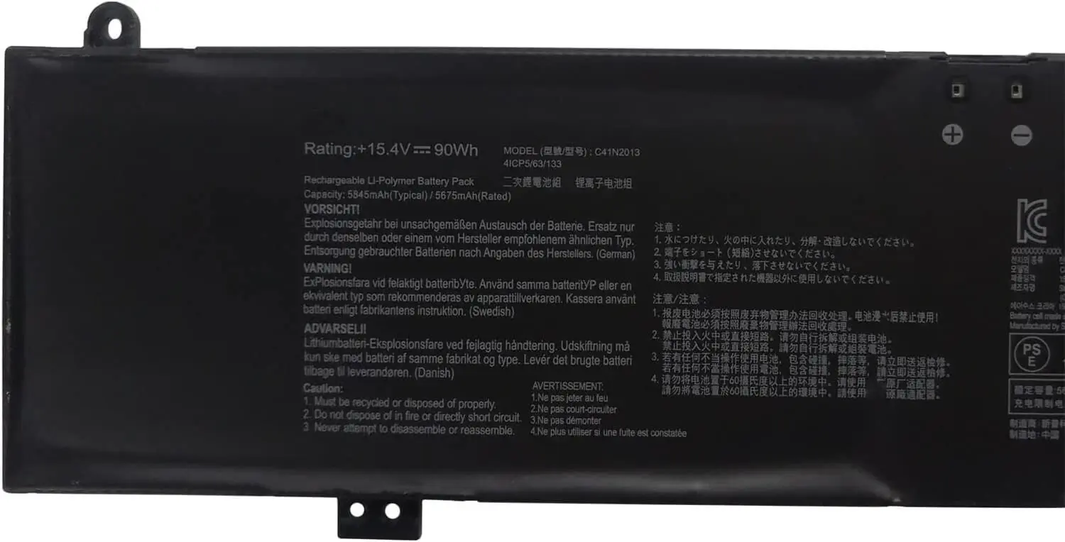 Battery Rating: +15.4V 80Wh, B31N1915 Battery For Asus ExpertBook B1, black background, close up.