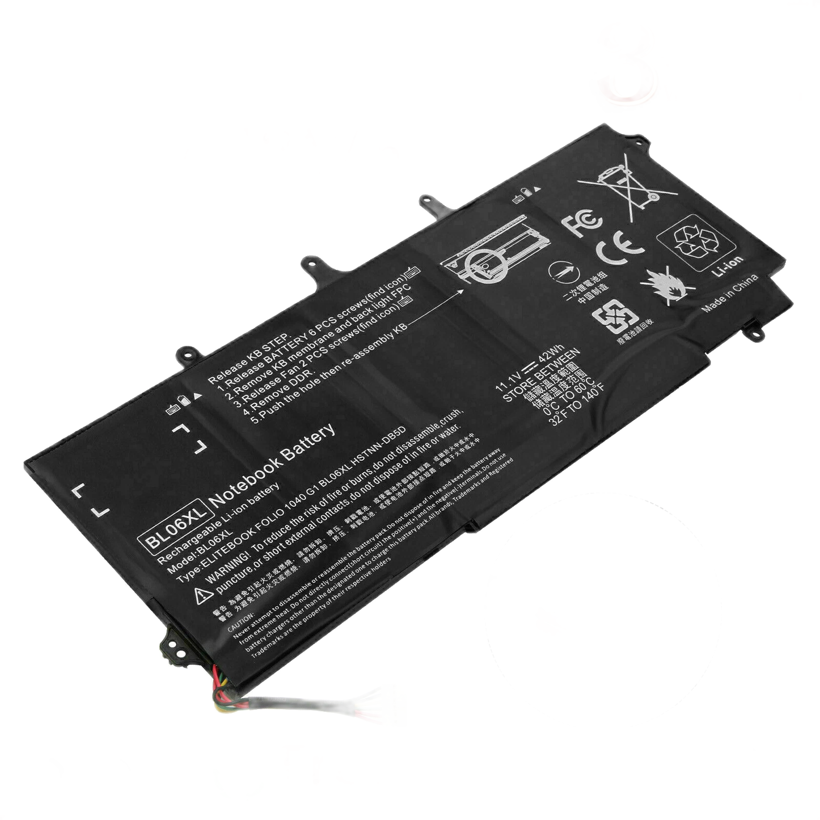 Black laptop battery with warning text, F62G0 Battery for Dell Vostro 5370, close-up view.