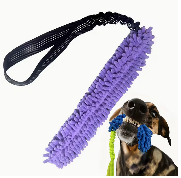 Plush tug dog toy in Purple