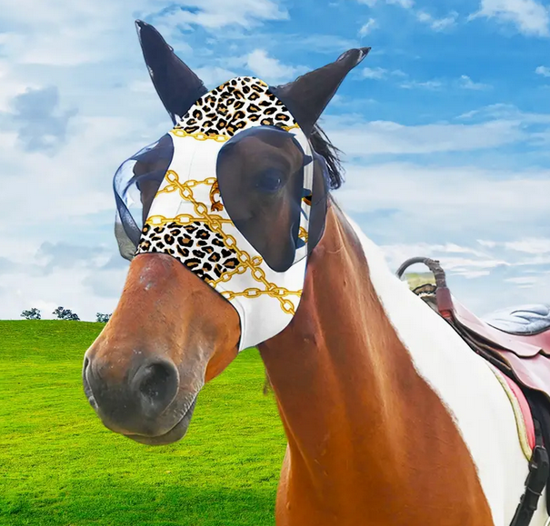 Thumbnail: Stretchable fly mask leopard and chains