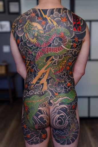 full Japanese dragon back piece tattoo