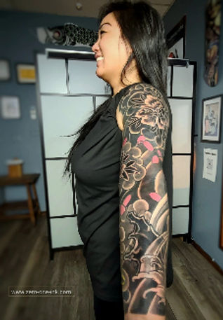 Japanes peony flower tattoo sleeve_edite