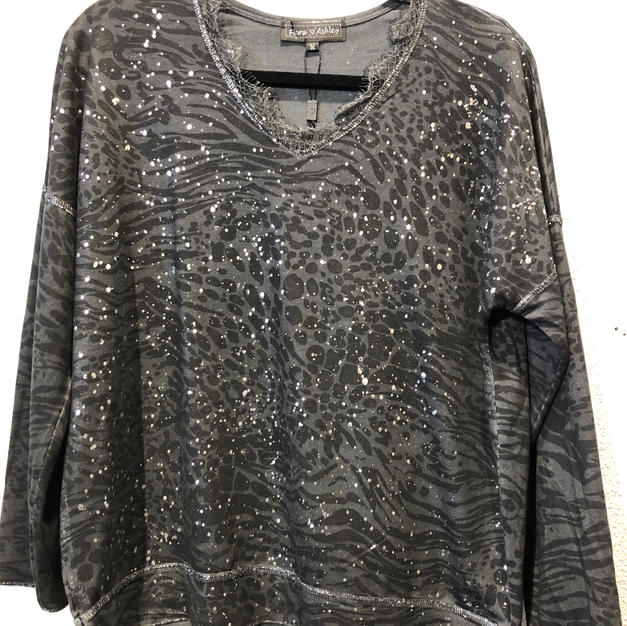 Charcoal Metallic Animal Print Top $65.5