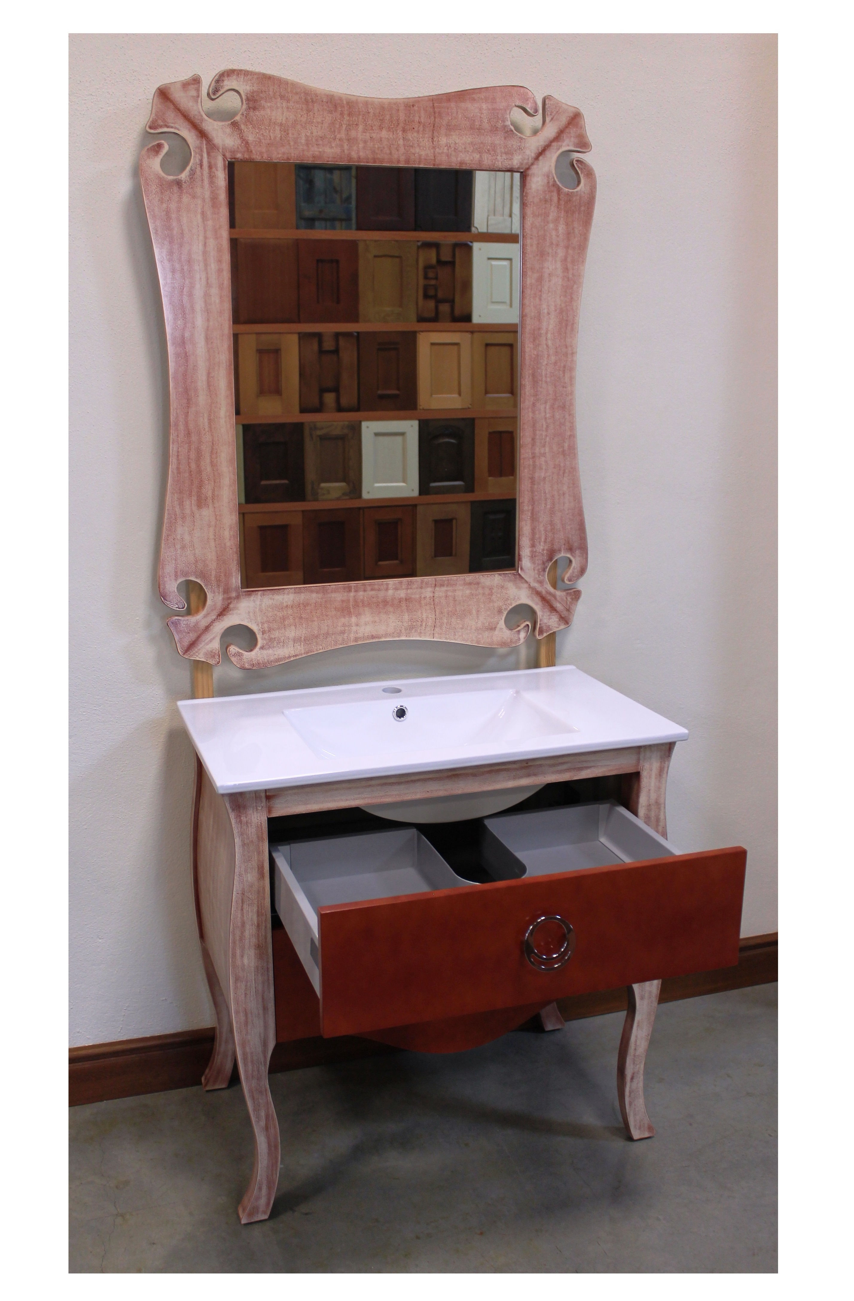 Mueble de baño envejecido rojo (completo)