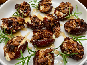 Goat Cheese Stuffed Dates with Brown Sugar Walnut Topping
