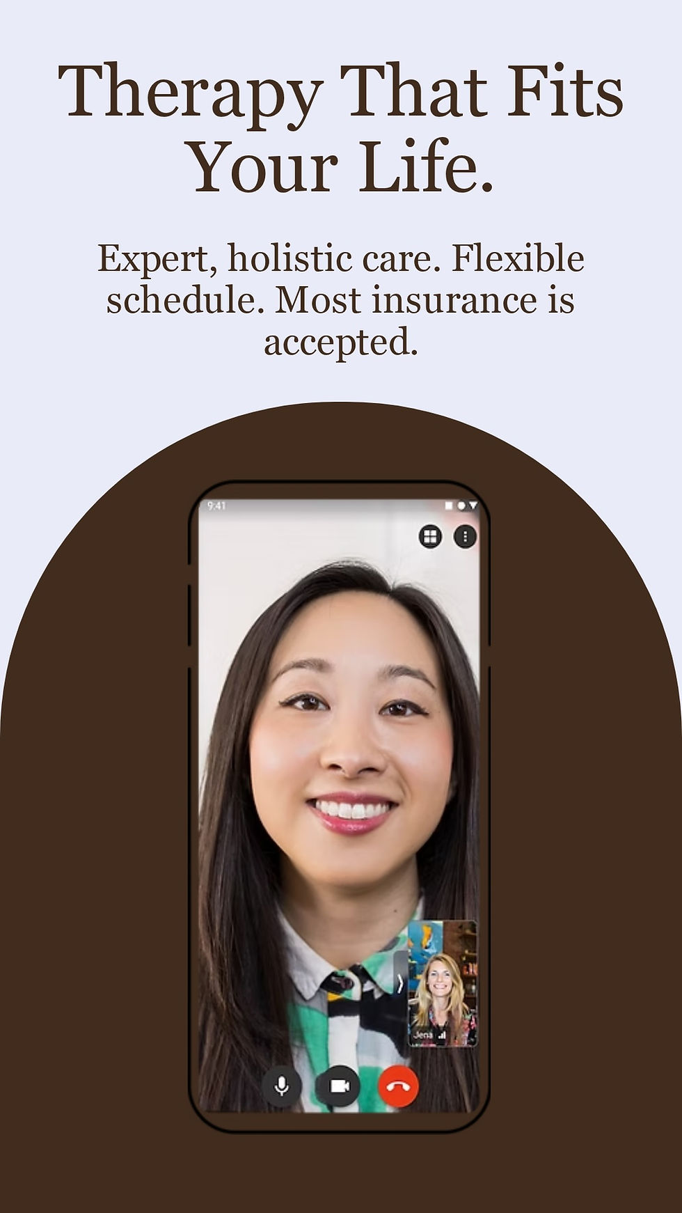 Eye-level view of a laptop on a desk with a virtual therapy session on screen